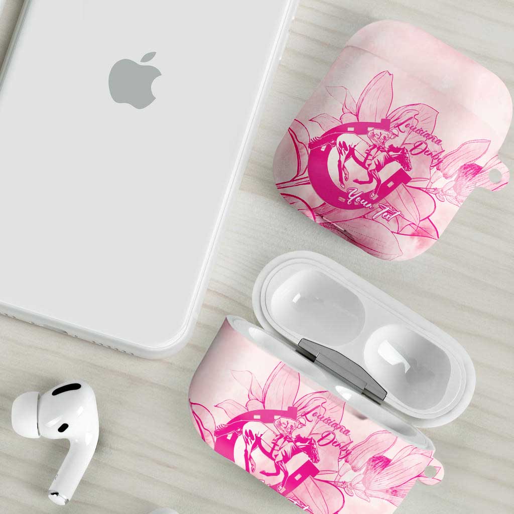 Personalized Louisiana Horse Racing Derby AirPods Case Magnolia Blossom Horseshoe Pastel Pink
