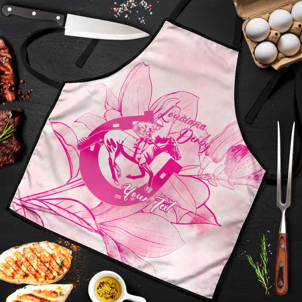 Personalized Louisiana Horse Racing Derby Apron Magnolia Blossom Horseshoe Pastel Pink