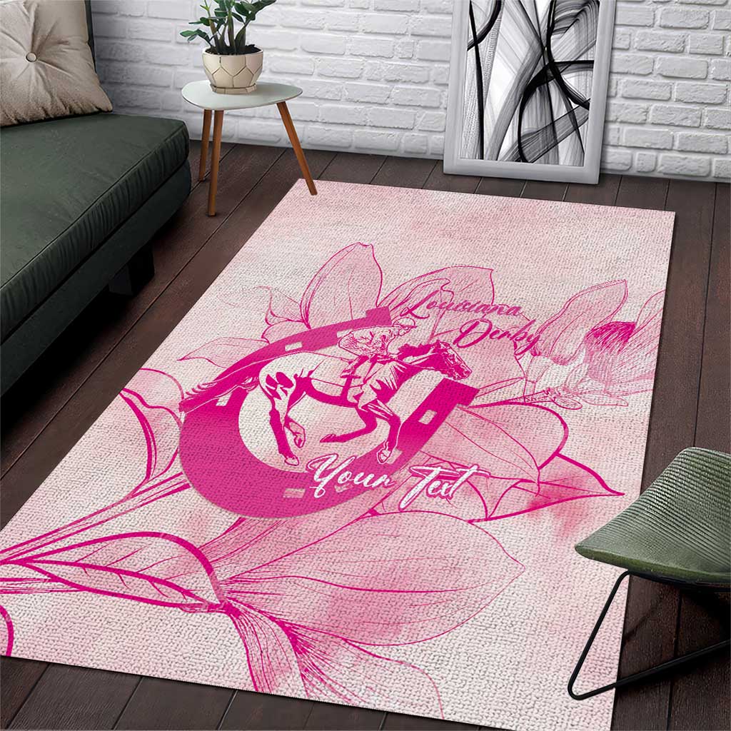 Personalized Louisiana Horse Racing Derby Area Rug Magnolia Blossom Horseshoe Pastel Pink