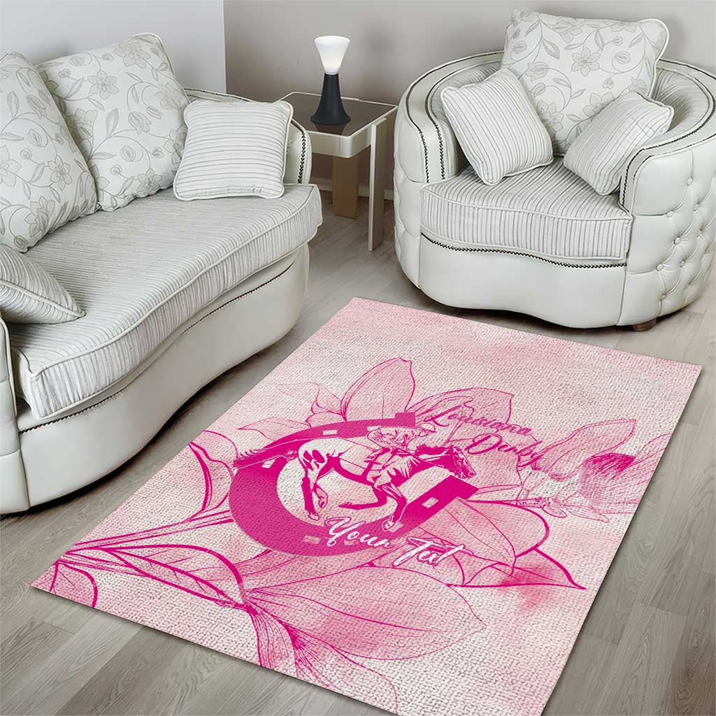 Personalized Louisiana Horse Racing Derby Area Rug Magnolia Blossom Horseshoe Pastel Pink