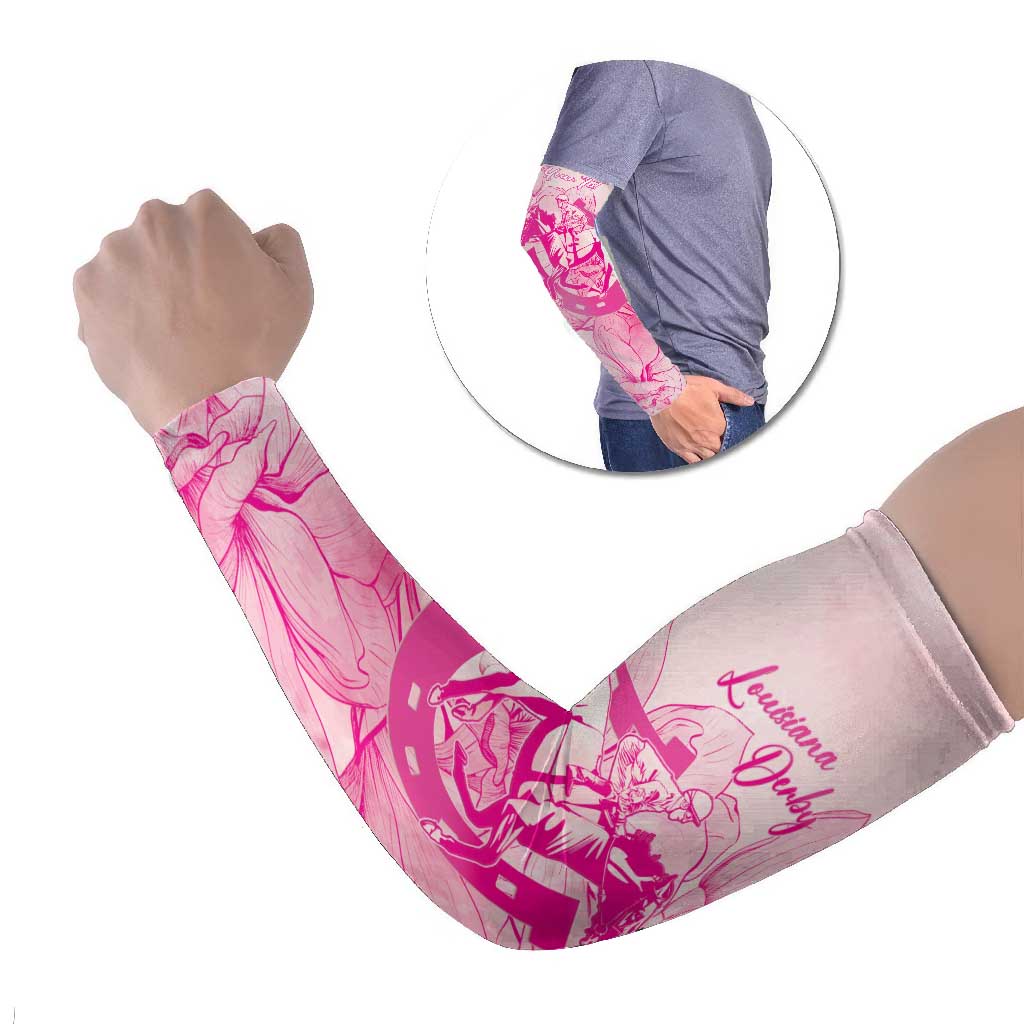 Personalized Louisiana Horse Racing Derby Arm Sleeves Magnolia Blossom Horseshoe Pastel Pink