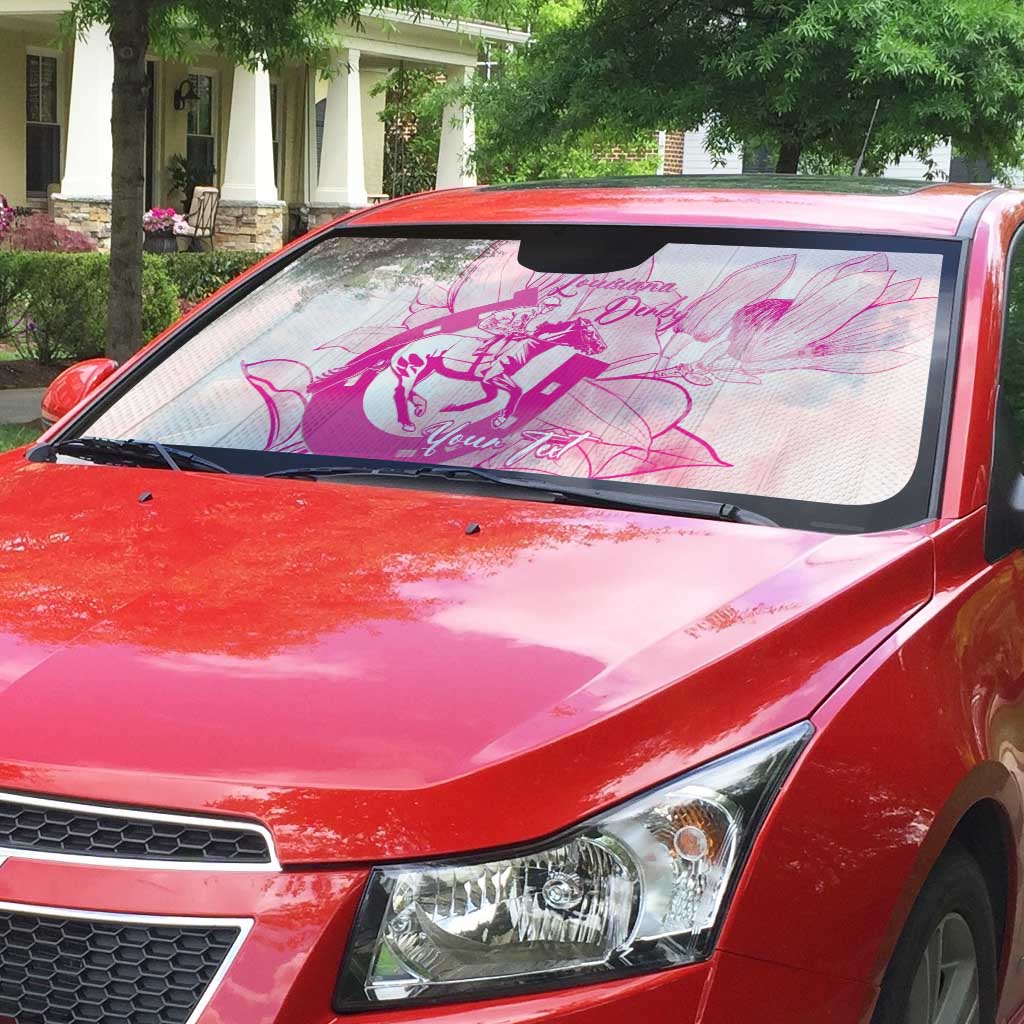Personalized Louisiana Horse Racing Derby Auto Sun Shade Magnolia Blossom Horseshoe Pastel Pink