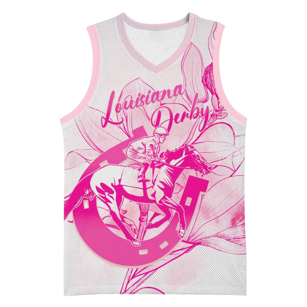 Personalized Louisiana Horse Racing Derby Basketball Jersey Magnolia Blossom Horseshoe Pastel Pink