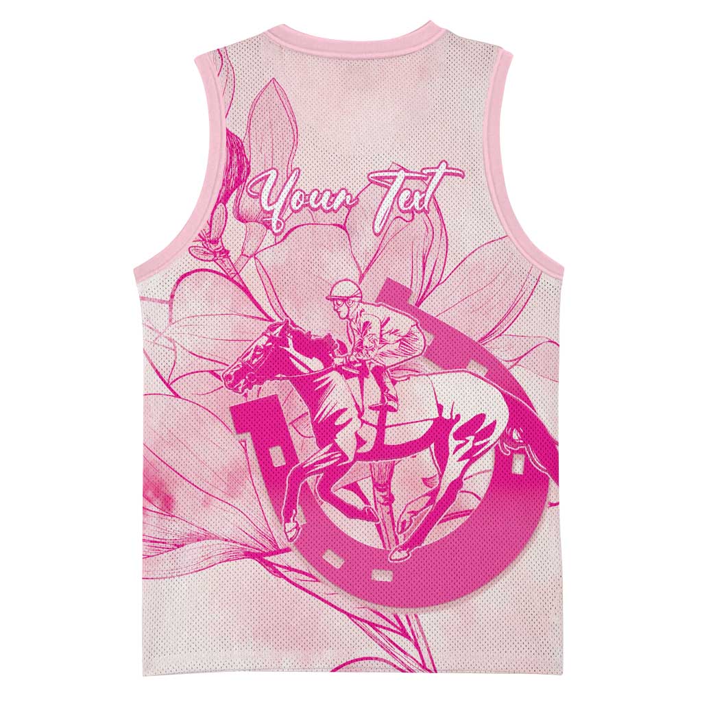 Personalized Louisiana Horse Racing Derby Basketball Jersey Magnolia Blossom Horseshoe Pastel Pink
