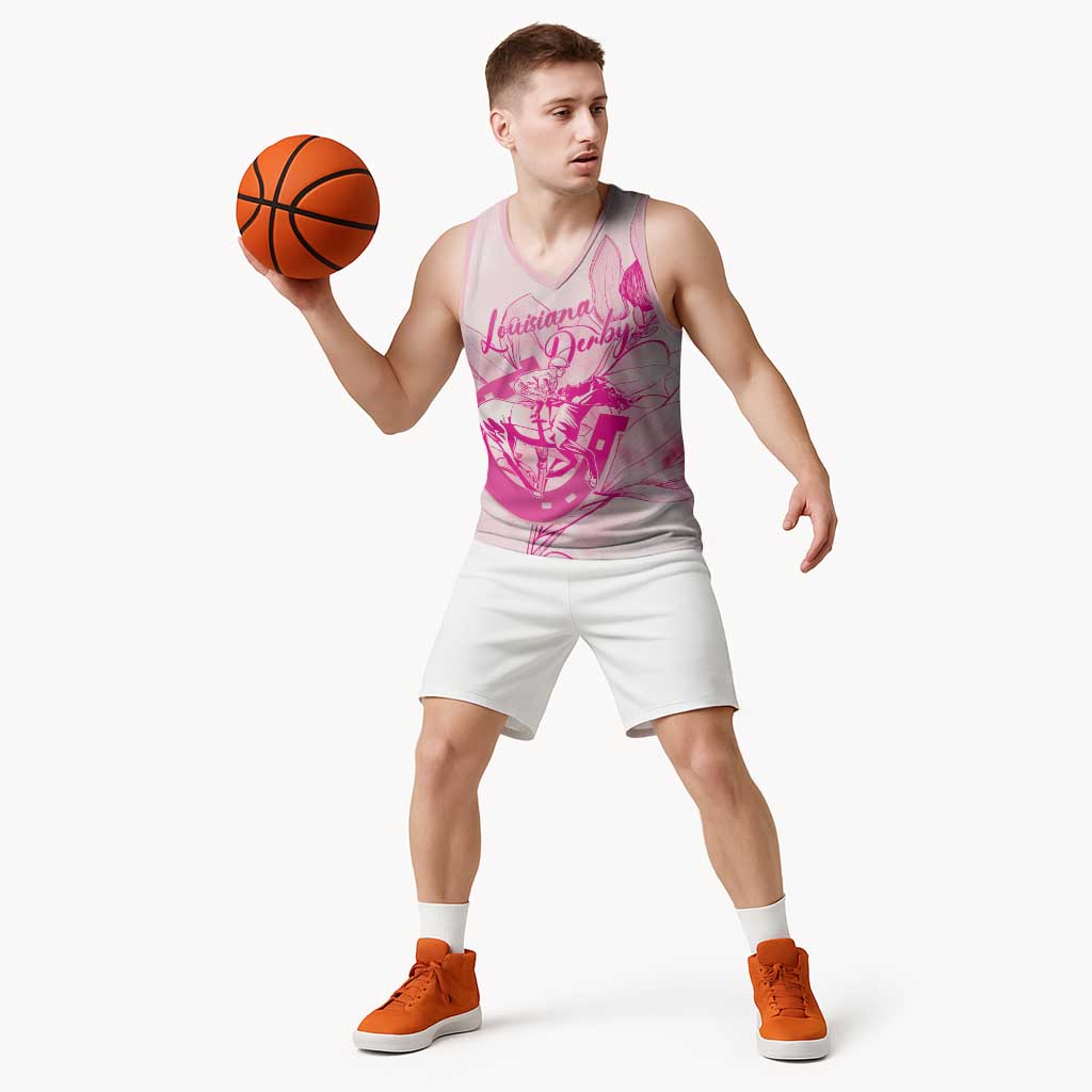 Personalized Louisiana Horse Racing Derby Basketball Jersey Magnolia Blossom Horseshoe Pastel Pink