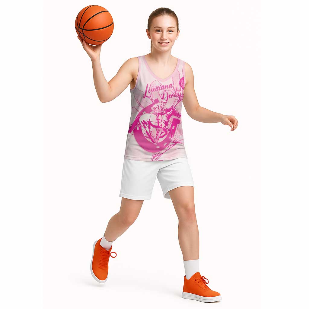 Personalized Louisiana Horse Racing Derby Basketball Jersey Magnolia Blossom Horseshoe Pastel Pink