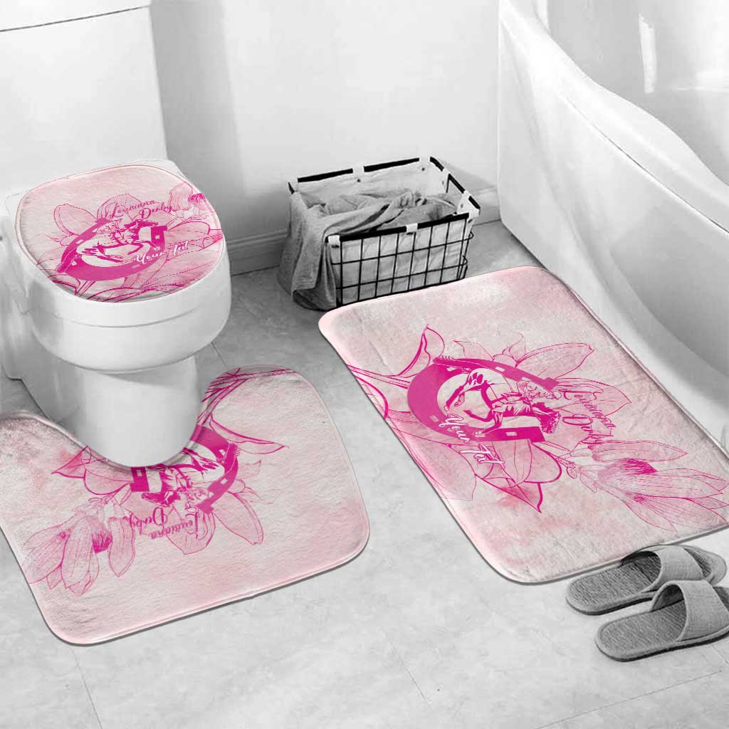 Personalized Louisiana Horse Racing Derby Bathroom Set Magnolia Blossom Horseshoe Pastel Pink