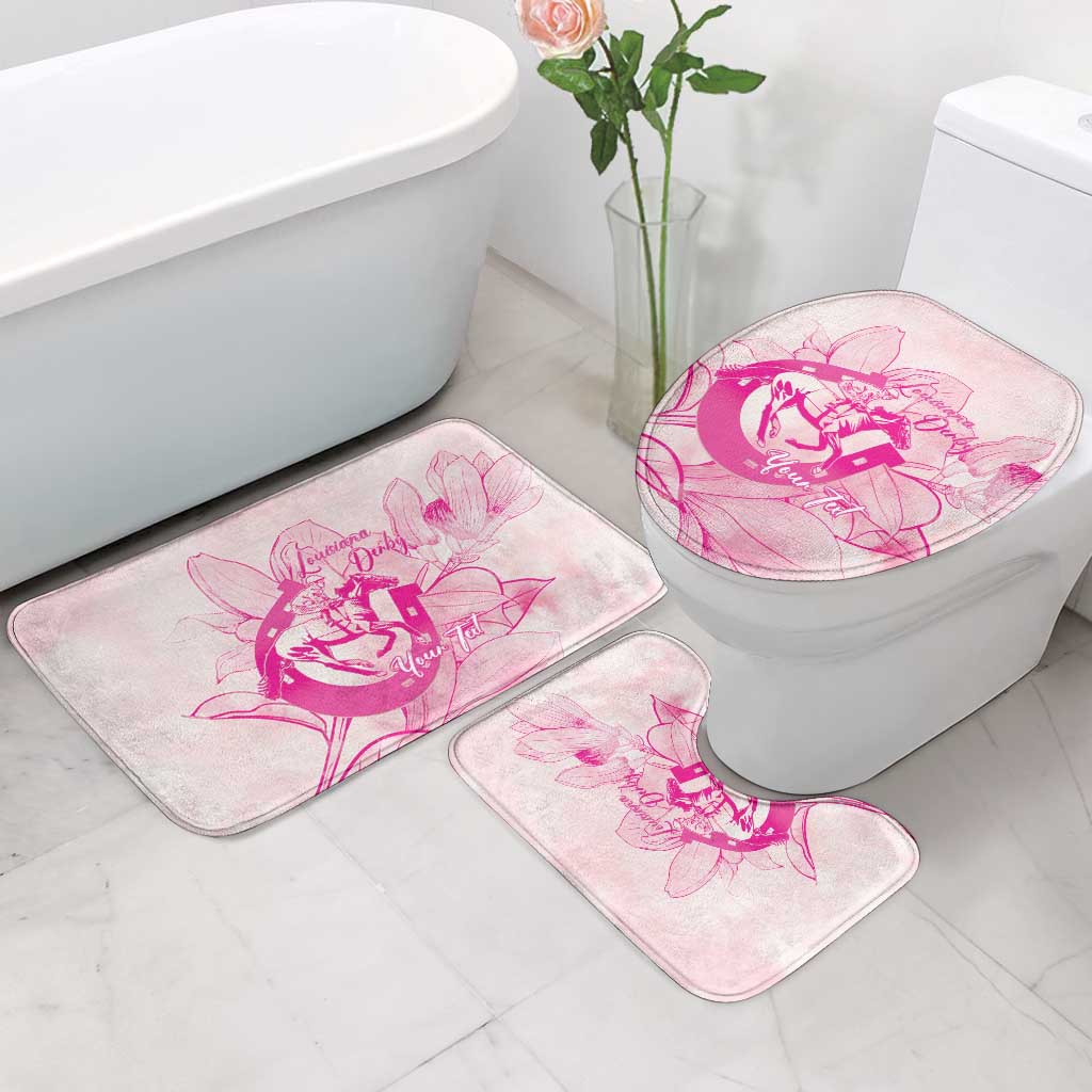 Personalized Louisiana Horse Racing Derby Bathroom Set Magnolia Blossom Horseshoe Pastel Pink
