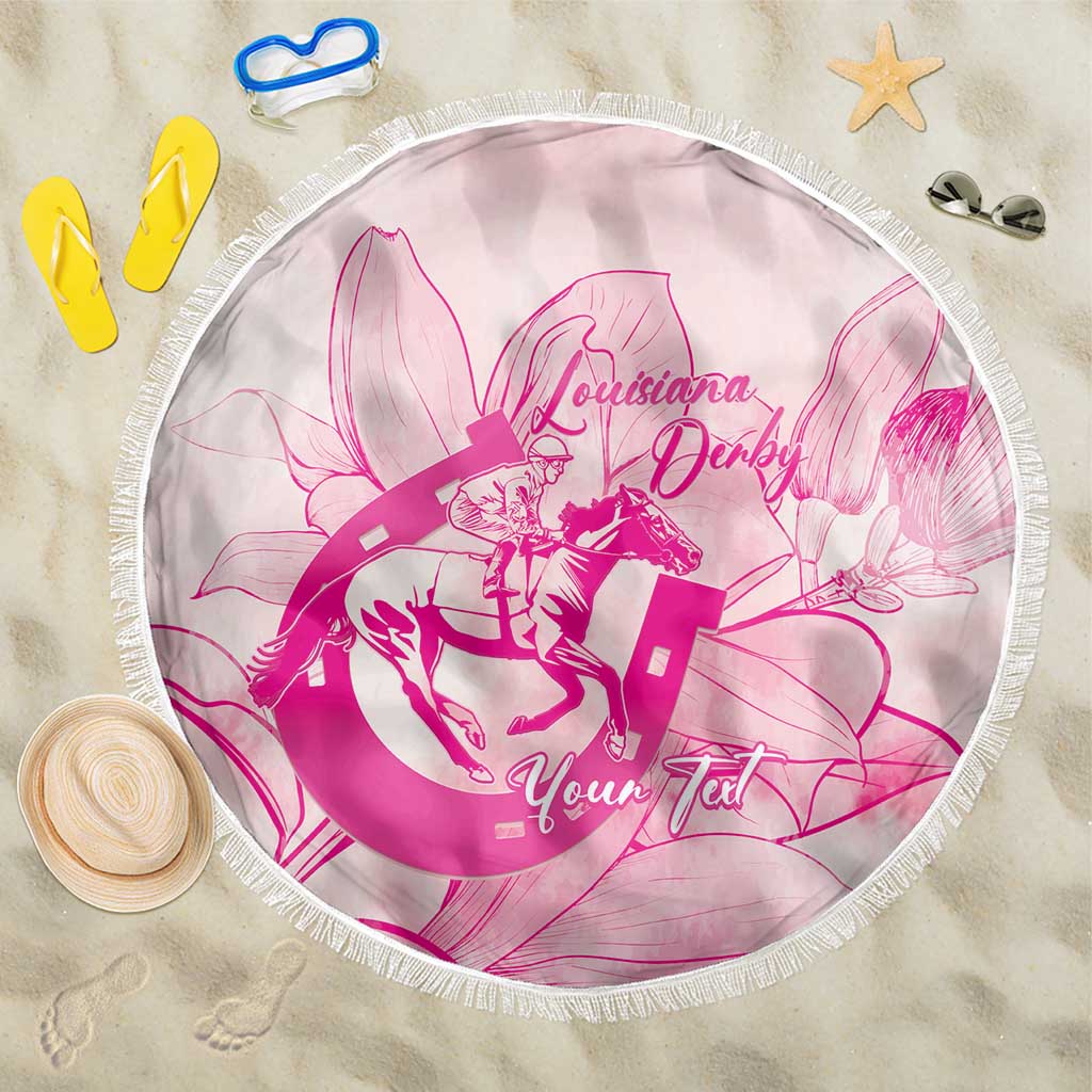 Personalized Louisiana Horse Racing Derby Beach Blanket Magnolia Blossom Horseshoe Pastel Pink