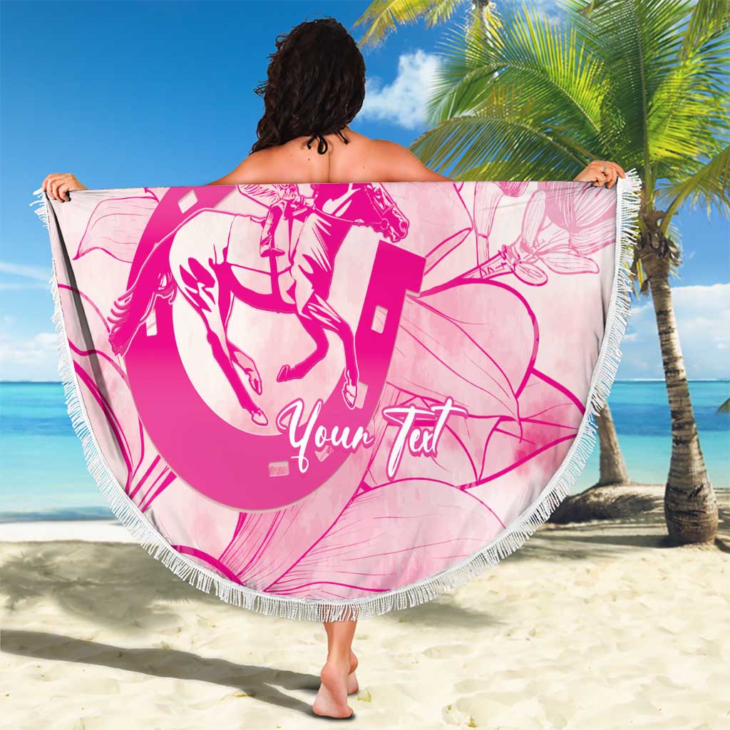 Personalized Louisiana Horse Racing Derby Beach Blanket Magnolia Blossom Horseshoe Pastel Pink