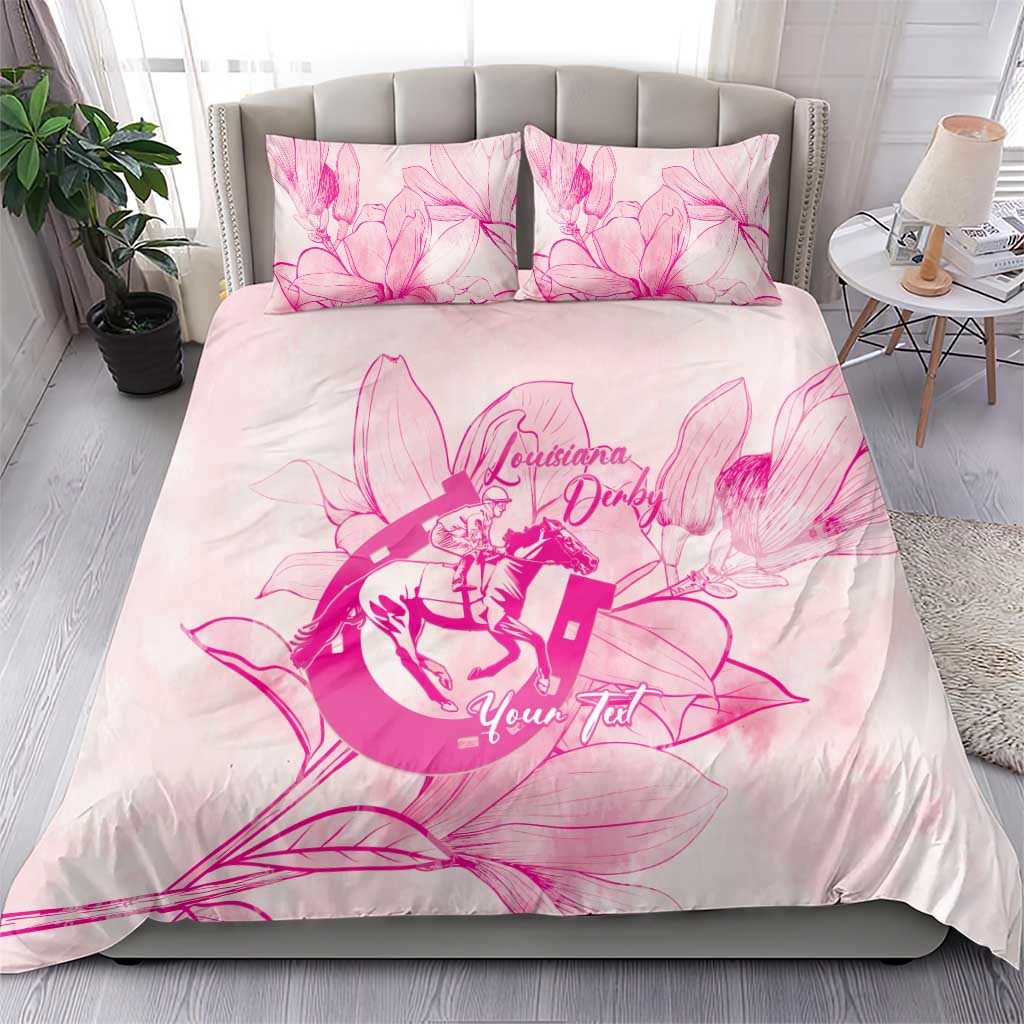 Personalized Louisiana Horse Racing Derby Bedding Set Magnolia Blossom Horseshoe Pastel Pink