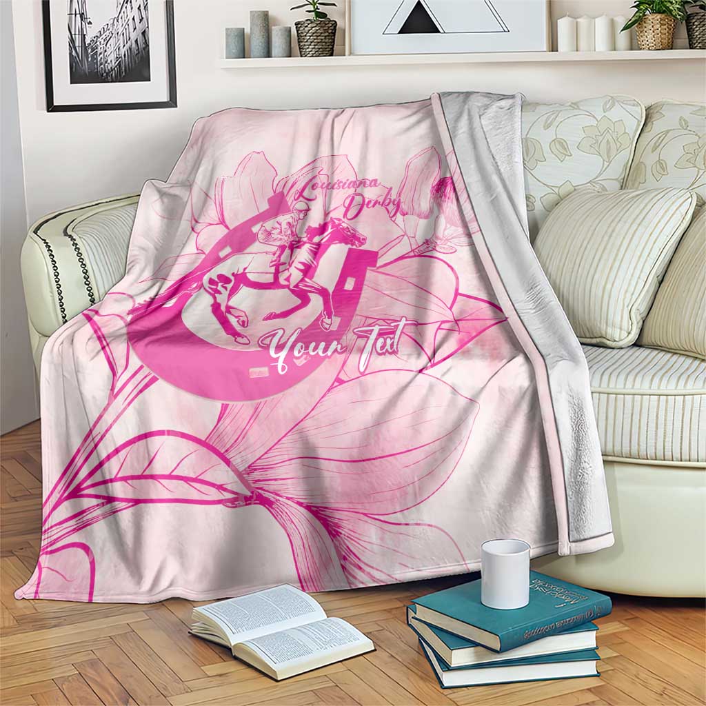 Personalized Louisiana Horse Racing Derby Blanket Magnolia Blossom Horseshoe Pastel Pink