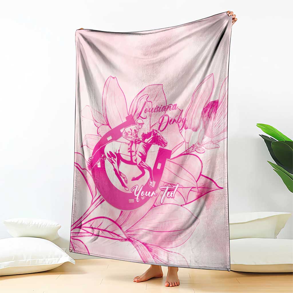 Personalized Louisiana Horse Racing Derby Blanket Magnolia Blossom Horseshoe Pastel Pink