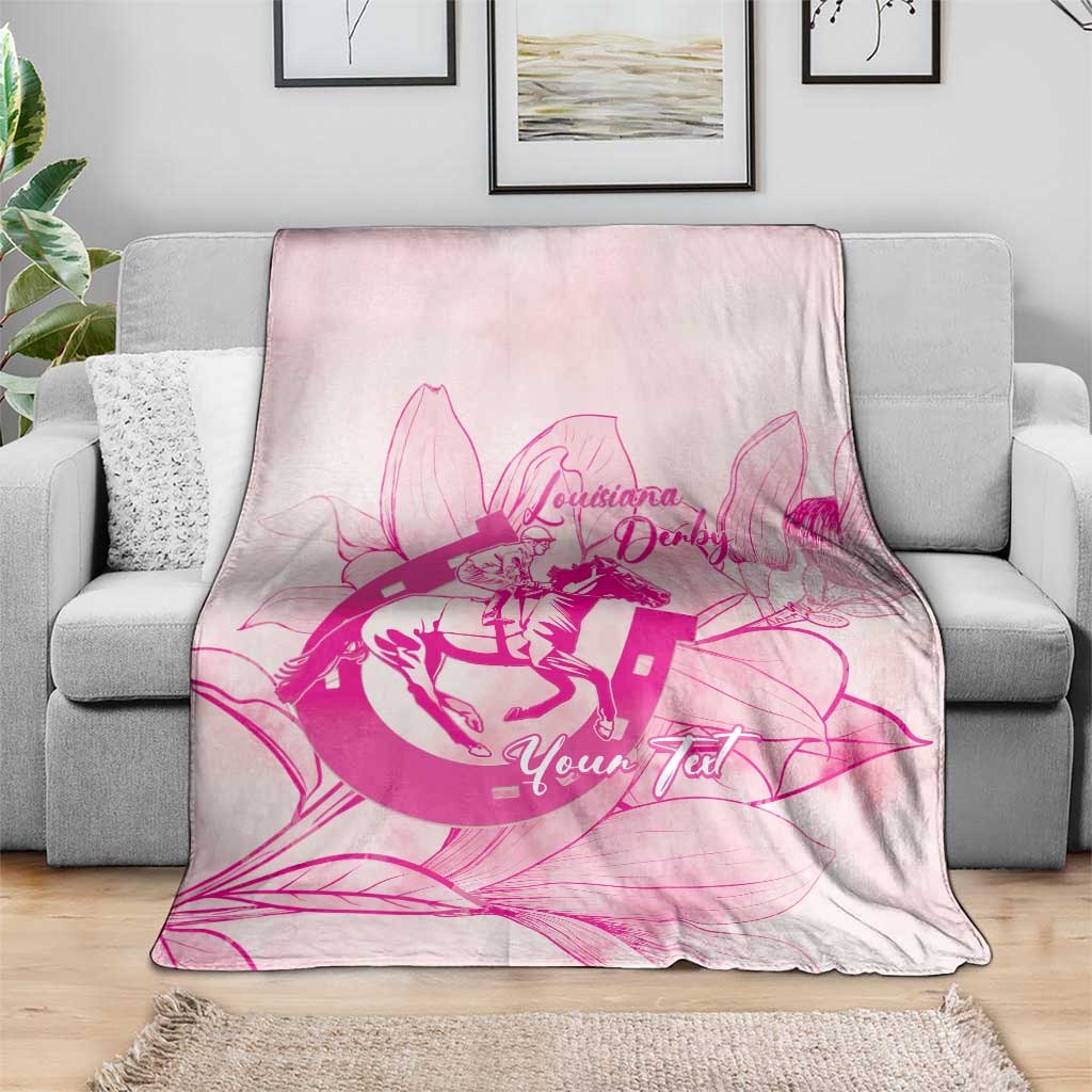 Personalized Louisiana Horse Racing Derby Blanket Magnolia Blossom Horseshoe Pastel Pink