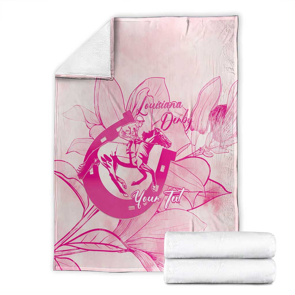 Personalized Louisiana Horse Racing Derby Blanket Magnolia Blossom Horseshoe Pastel Pink