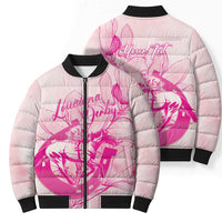 Personalized Louisiana Horse Racing Derby Bomber Puffer Jacket Magnolia Blossom Horseshoe Pastel Pink