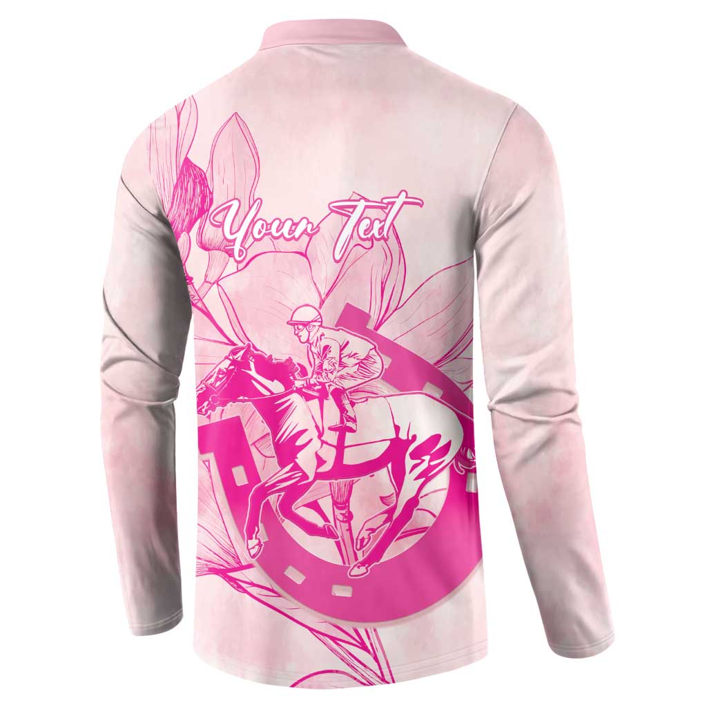 Personalized Louisiana Horse Racing Derby Button Sweatshirt Magnolia Blossom Horseshoe Pastel Pink