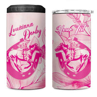 Personalized Louisiana Horse Racing Derby 4 in 1 Can Cooler Tumbler Magnolia Blossom Horseshoe Pastel Pink