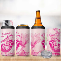 Personalized Louisiana Horse Racing Derby 4 in 1 Can Cooler Tumbler Magnolia Blossom Horseshoe Pastel Pink