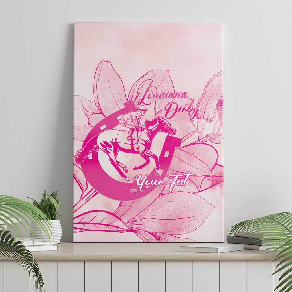 Personalized Louisiana Horse Racing Derby Canvas Wall Art Magnolia Blossom Horseshoe Pastel Pink
