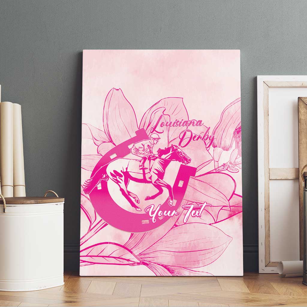 Personalized Louisiana Horse Racing Derby Canvas Wall Art Magnolia Blossom Horseshoe Pastel Pink