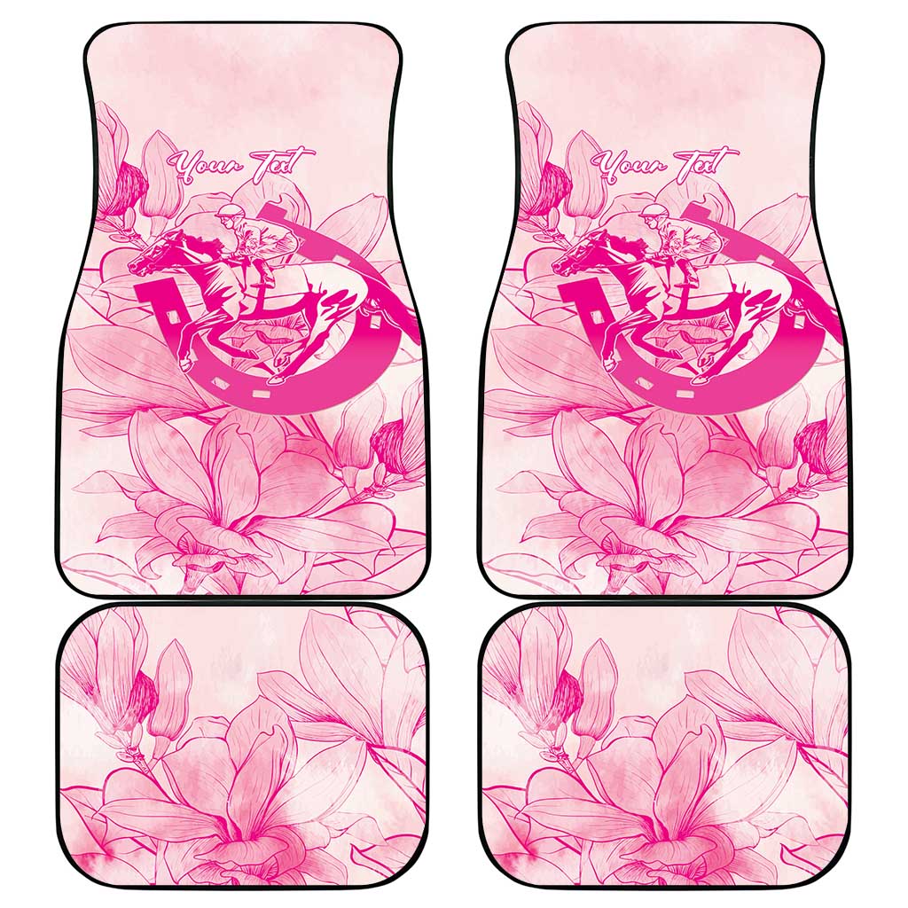 Personalized Louisiana Horse Racing Derby Car Mats Magnolia Blossom Horseshoe Pastel Pink