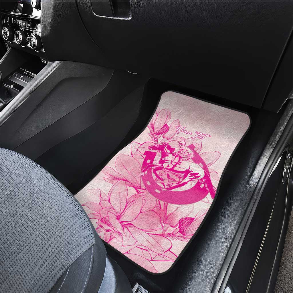 Personalized Louisiana Horse Racing Derby Car Mats Magnolia Blossom Horseshoe Pastel Pink