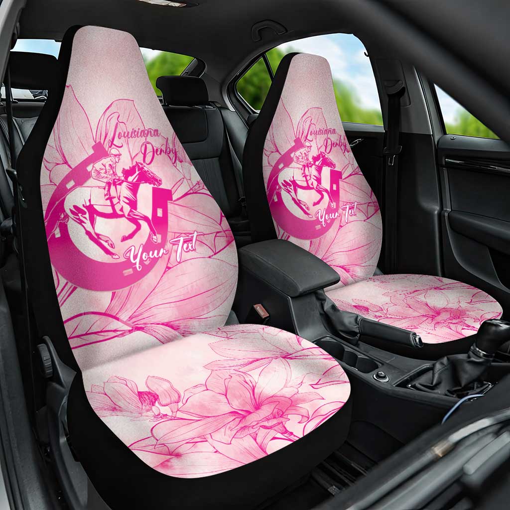 Personalized Louisiana Horse Racing Derby Car Seat Cover Magnolia Blossom Horseshoe Pastel Pink