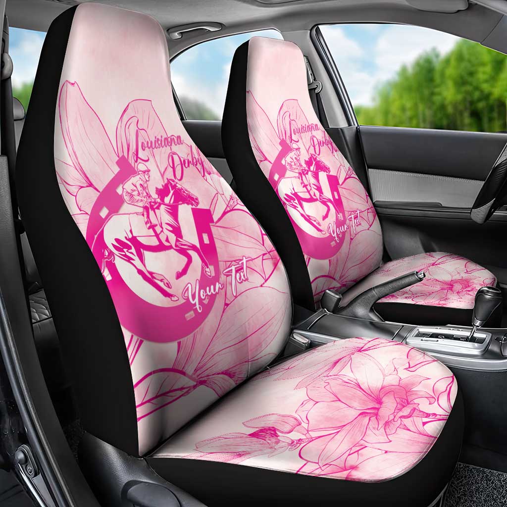 Personalized Louisiana Horse Racing Derby Car Seat Cover Magnolia Blossom Horseshoe Pastel Pink