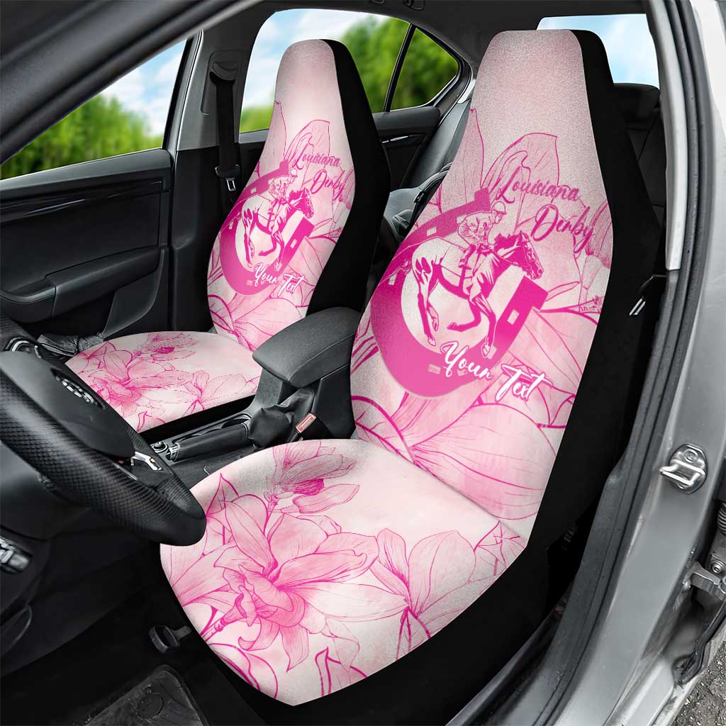 Personalized Louisiana Horse Racing Derby Car Seat Cover Magnolia Blossom Horseshoe Pastel Pink