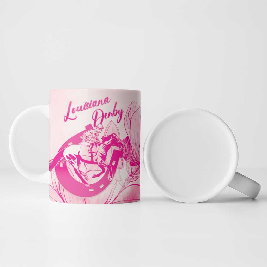 Personalized Louisiana Horse Racing Derby Ceramic Mug Magnolia Blossom Horseshoe Pastel Pink