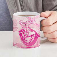 Personalized Louisiana Horse Racing Derby Ceramic Mug Magnolia Blossom Horseshoe Pastel Pink