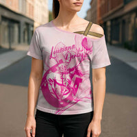 Personalized Louisiana Horse Racing Derby Cross Shoulder Shirt Magnolia Blossom Horseshoe Pastel Pink