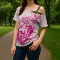 Personalized Louisiana Horse Racing Derby Cross Shoulder Shirt Magnolia Blossom Horseshoe Pastel Pink