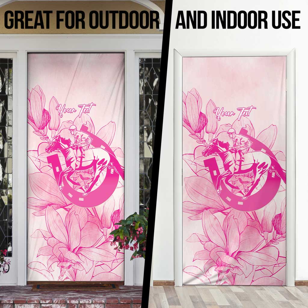 Personalized Louisiana Horse Racing Derby Door Cover Magnolia Blossom Horseshoe Pastel Pink