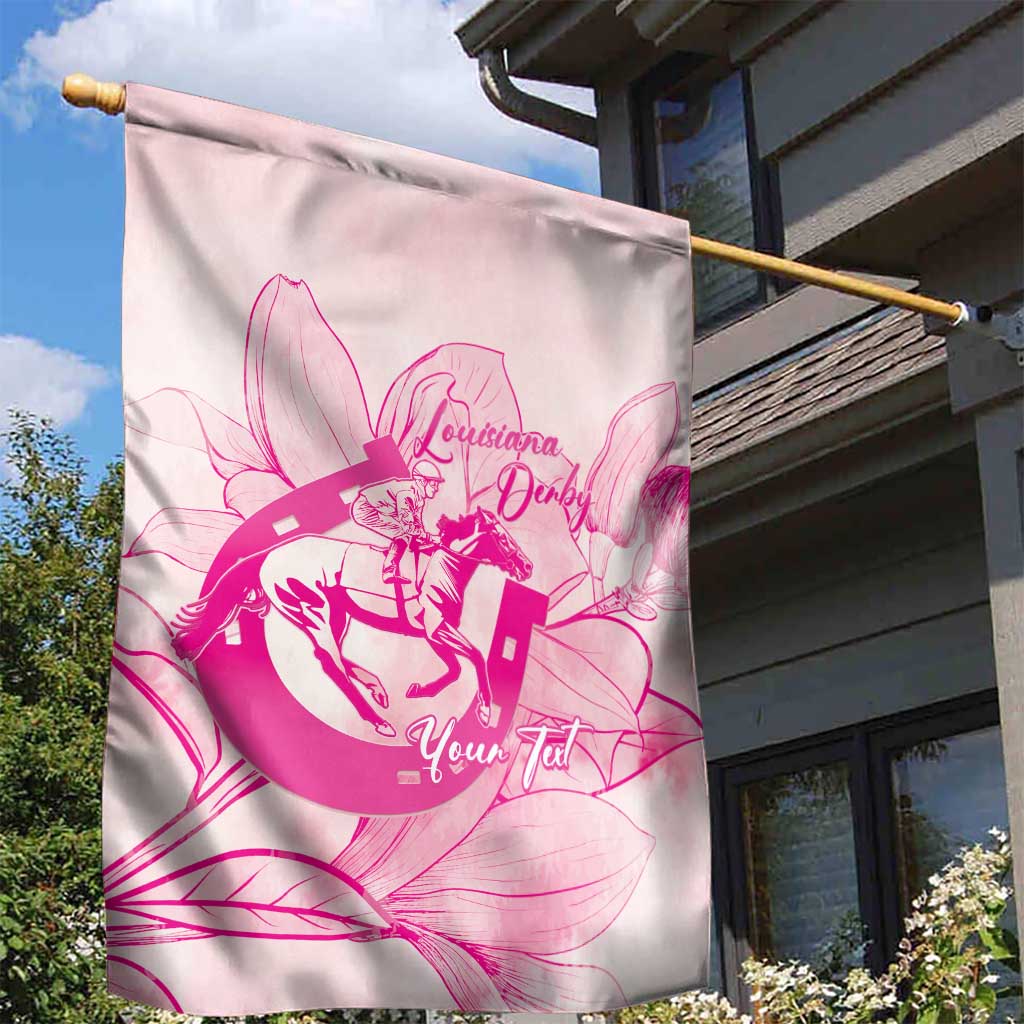 Personalized Louisiana Horse Racing Derby Garden Flag Magnolia Blossom Horseshoe Pastel Pink
