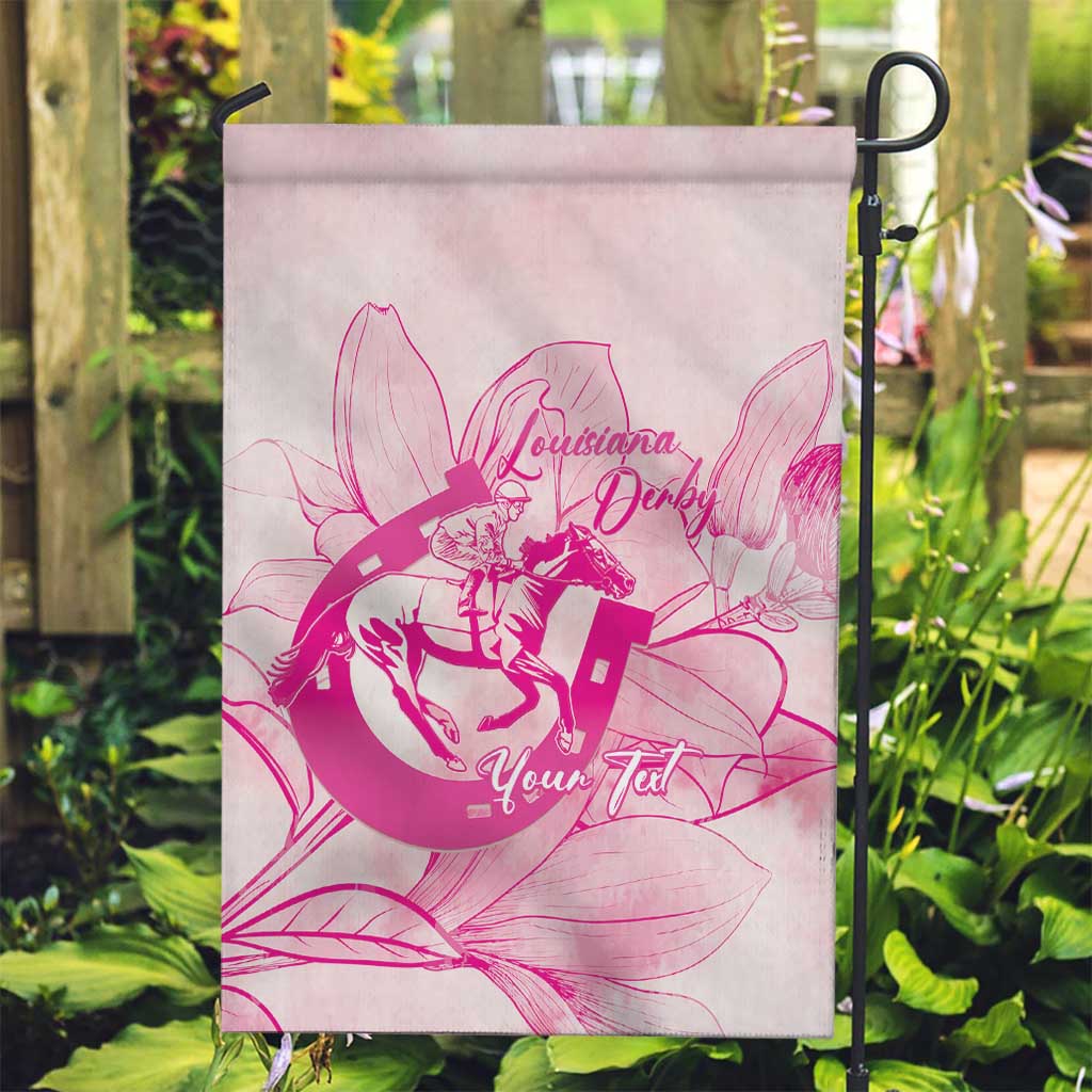 Personalized Louisiana Horse Racing Derby Garden Flag Magnolia Blossom Horseshoe Pastel Pink