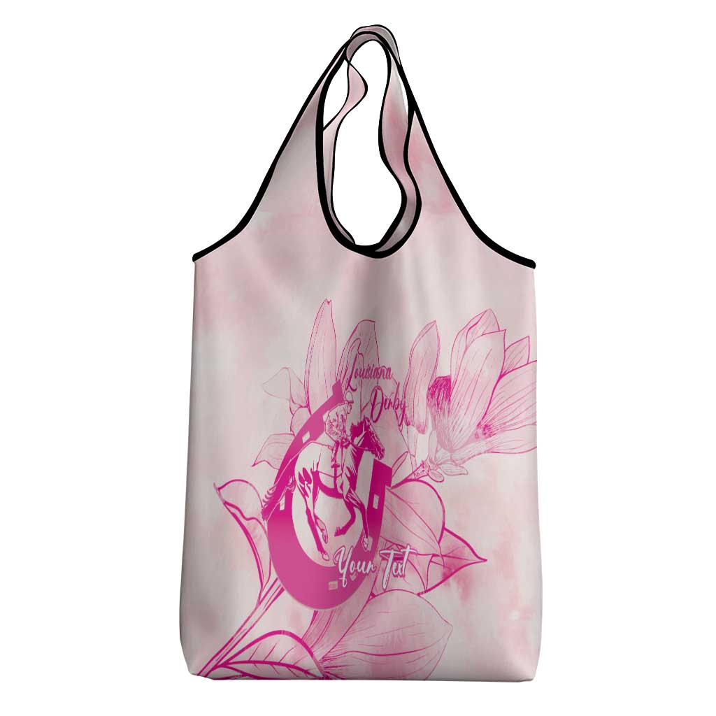 Personalized Louisiana Horse Racing Derby Grocery Bag Magnolia Blossom Horseshoe Pastel Pink