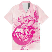 Personalized Louisiana Horse Racing Derby Hawaiian Shirt Magnolia Blossom Horseshoe Pastel Pink