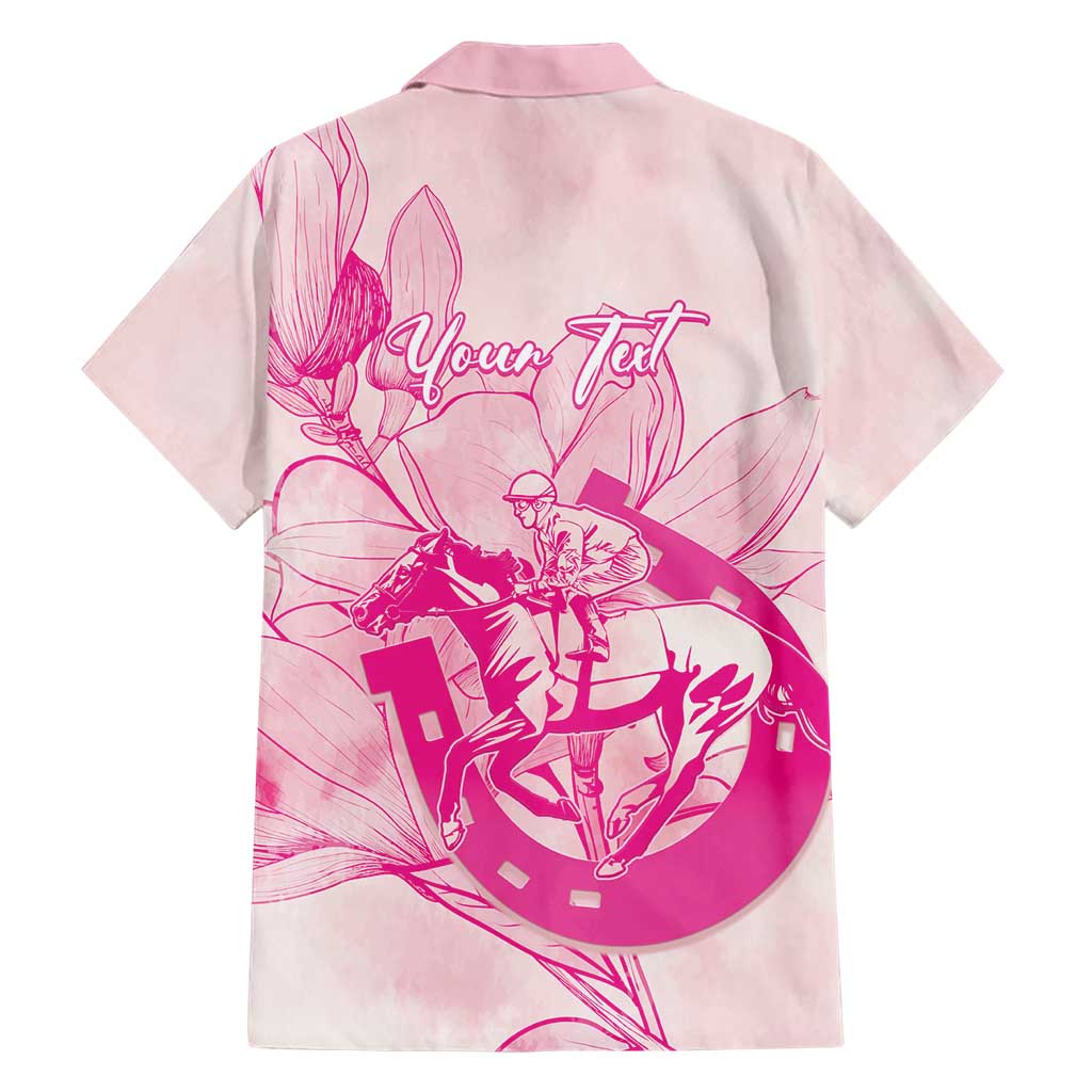 Personalized Louisiana Horse Racing Derby Hawaiian Shirt Magnolia Blossom Horseshoe Pastel Pink