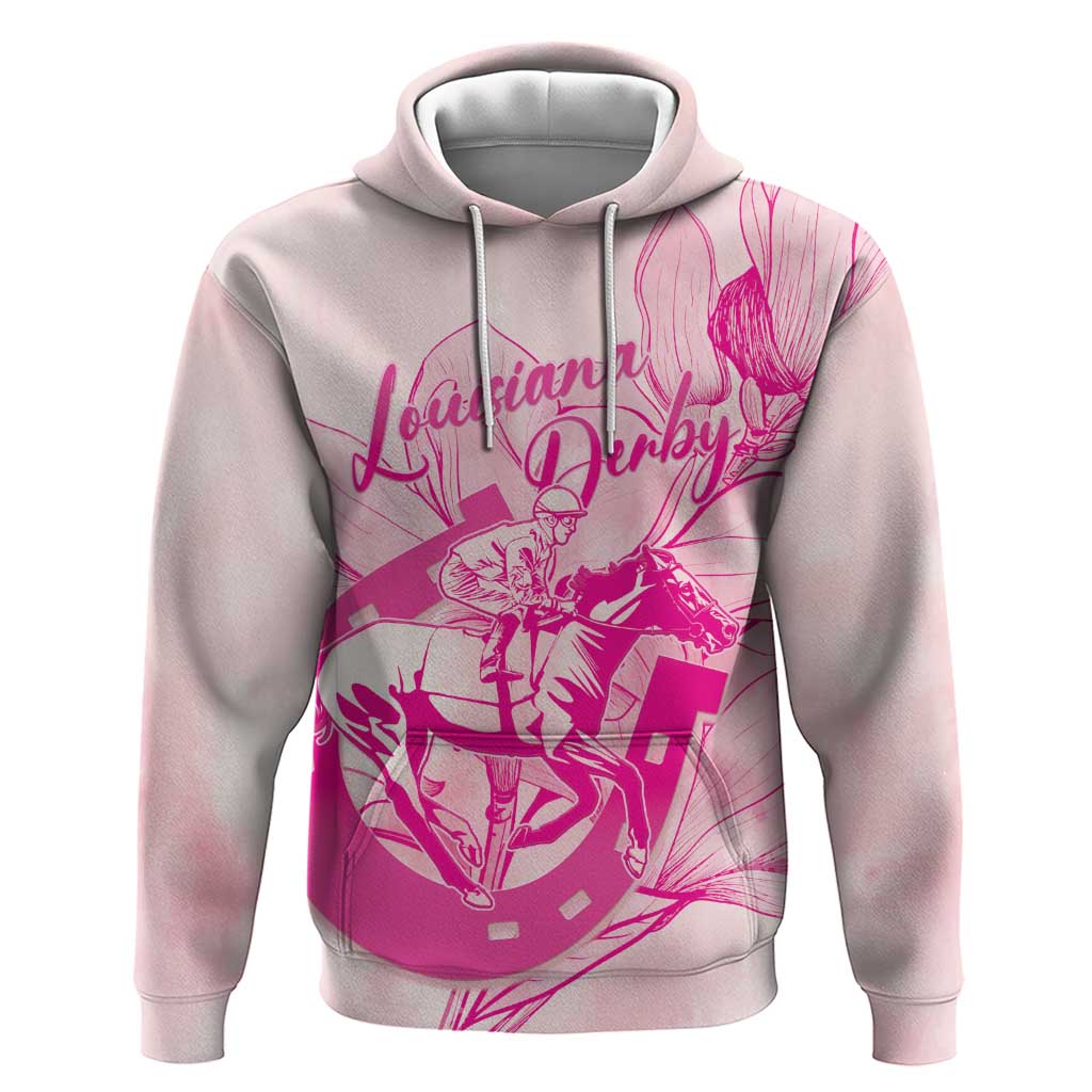 Personalized Louisiana Horse Racing Derby Hoodie Magnolia Blossom Horseshoe Pastel Pink