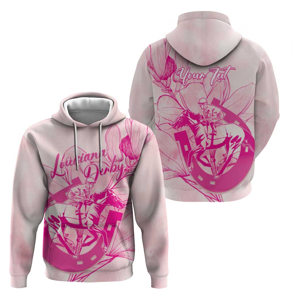 Personalized Louisiana Horse Racing Derby Hoodie Magnolia Blossom Horseshoe Pastel Pink