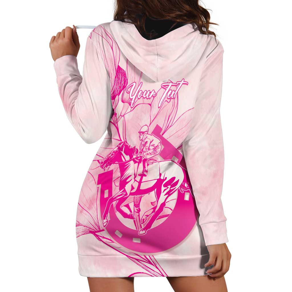Personalized Louisiana Horse Racing Derby Hoodie Dress Magnolia Blossom Horseshoe Pastel Pink