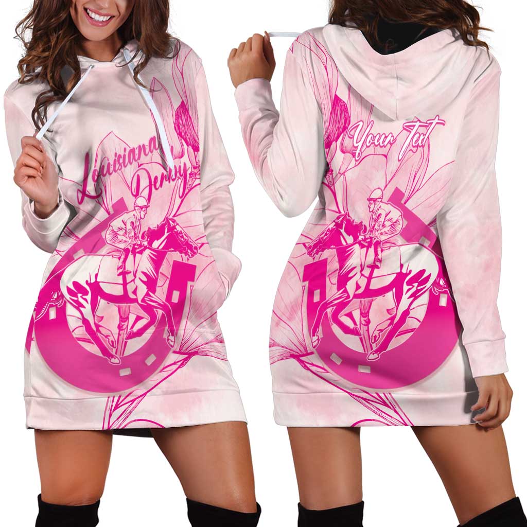 Personalized Louisiana Horse Racing Derby Hoodie Dress Magnolia Blossom Horseshoe Pastel Pink