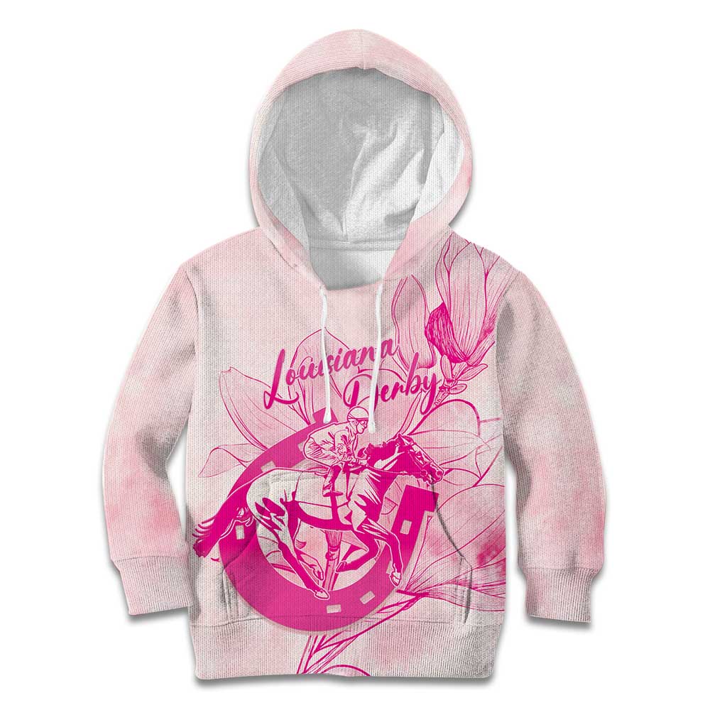 Personalized Louisiana Horse Racing Derby Kid Hoodie Magnolia Blossom Horseshoe Pastel Pink