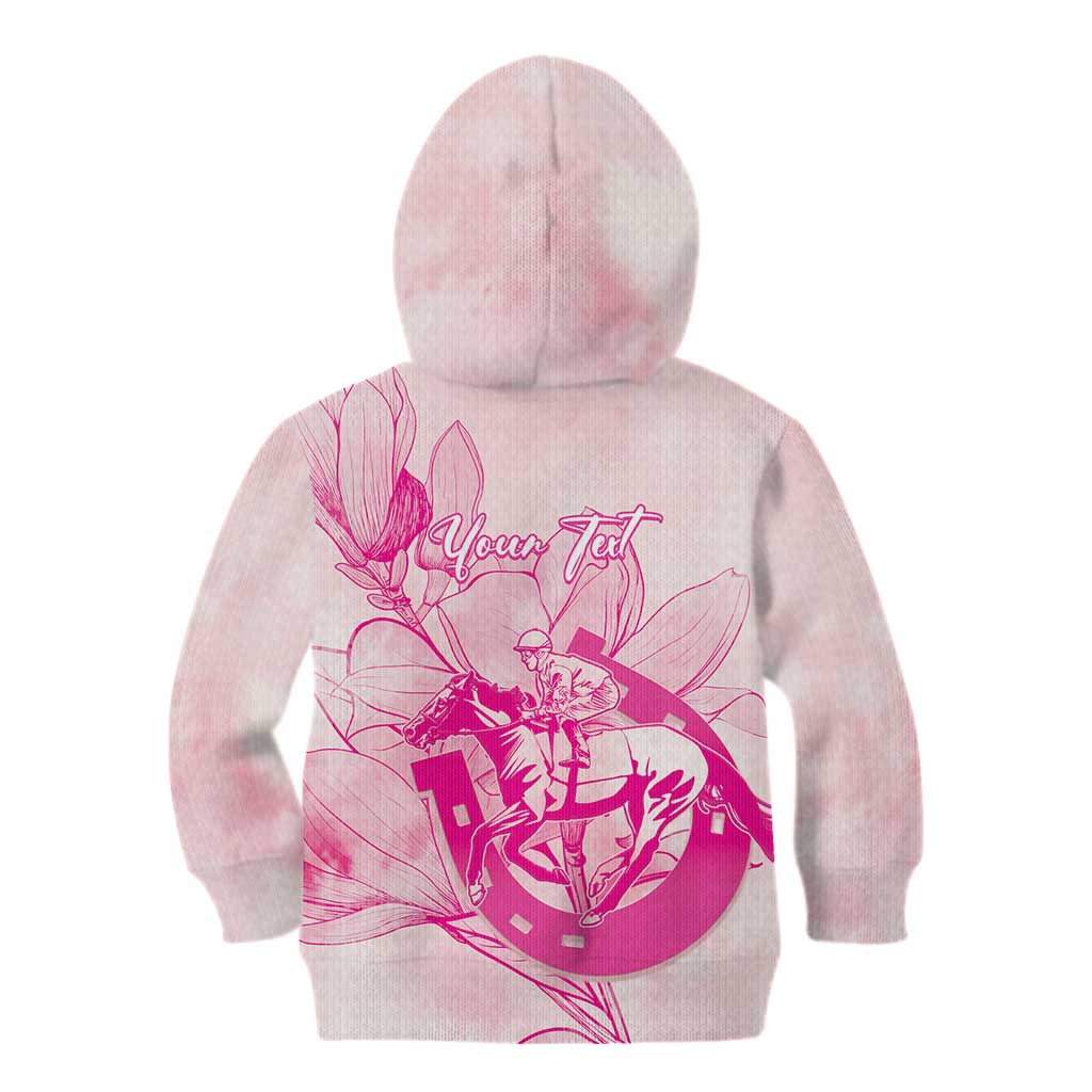 Personalized Louisiana Horse Racing Derby Kid Hoodie Magnolia Blossom Horseshoe Pastel Pink