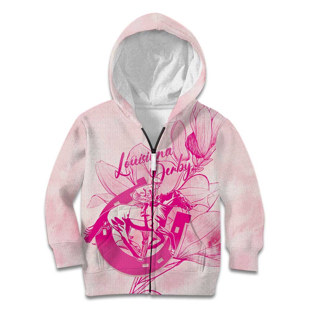 Personalized Louisiana Horse Racing Derby Kid Hoodie Magnolia Blossom Horseshoe Pastel Pink