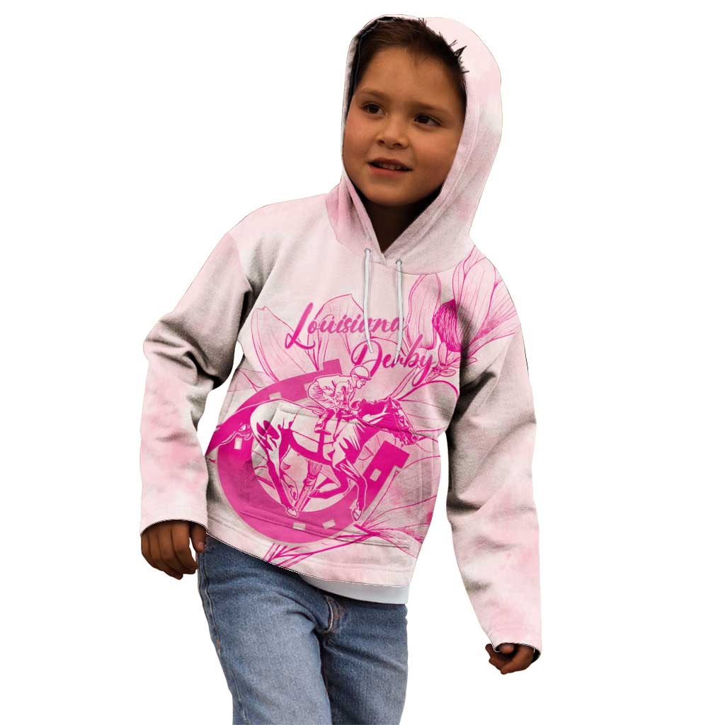 Personalized Louisiana Horse Racing Derby Kid Hoodie Magnolia Blossom Horseshoe Pastel Pink