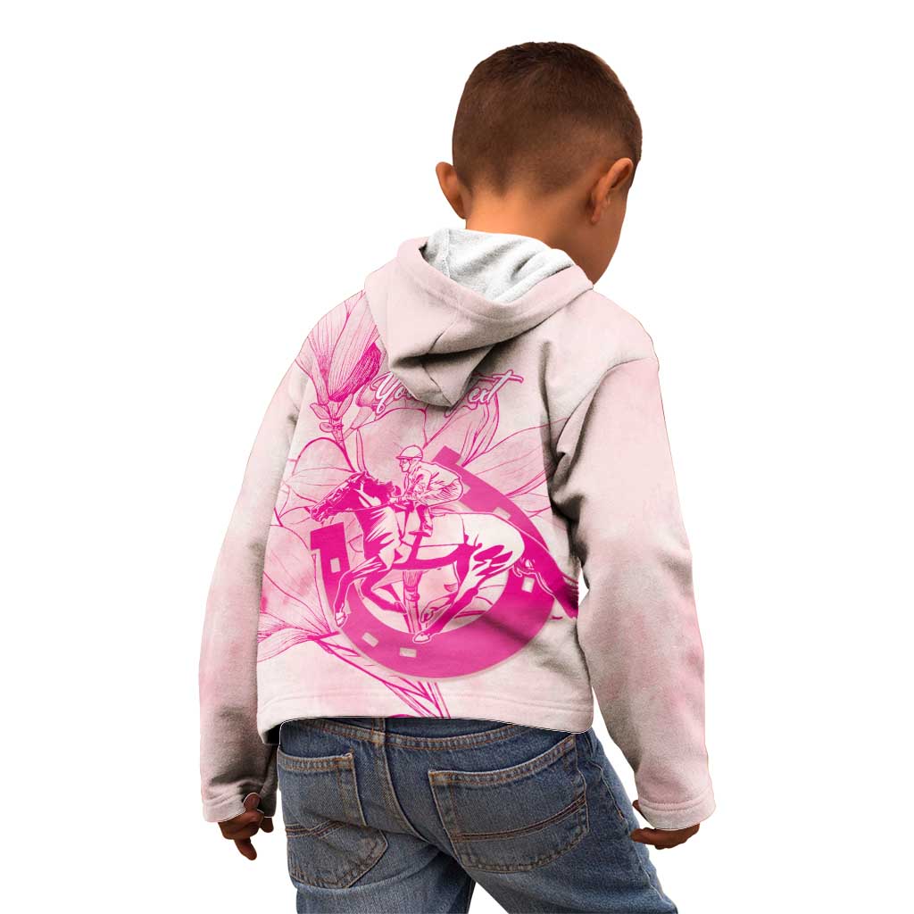 Personalized Louisiana Horse Racing Derby Kid Hoodie Magnolia Blossom Horseshoe Pastel Pink