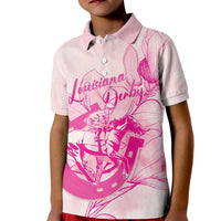 Personalized Louisiana Horse Racing Derby Kid Polo Shirt Magnolia Blossom Horseshoe Pastel Pink